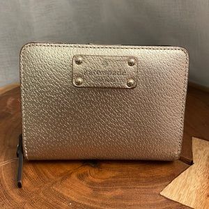 Kate Spade Pink Metallic Compact Bifold Wallet with Zipper